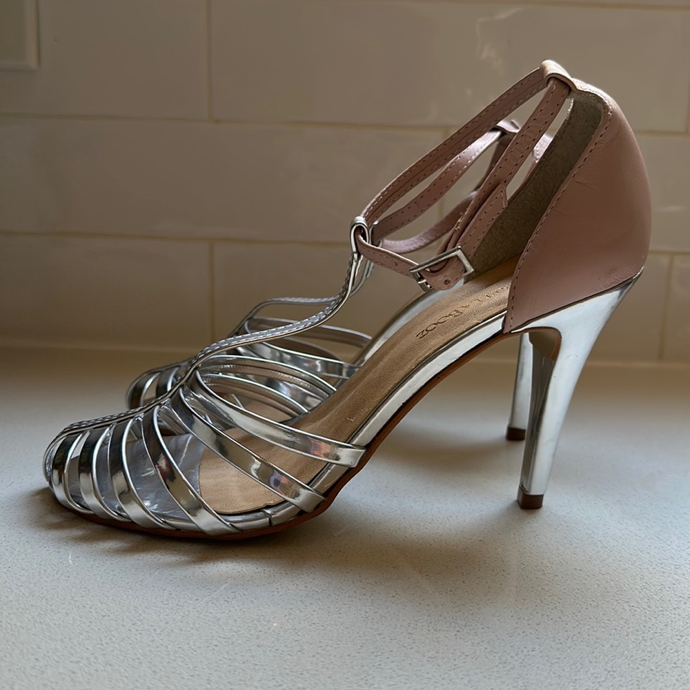 Caged Silver and Rose Heels with Ankle Strap